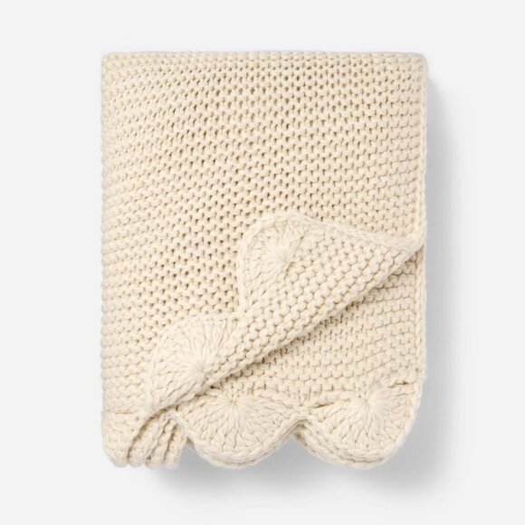 Knit Scalloped Edge Throw Blanket Cream - Threshold Studio McGee Christmas 2024 - Picture 1 of 7